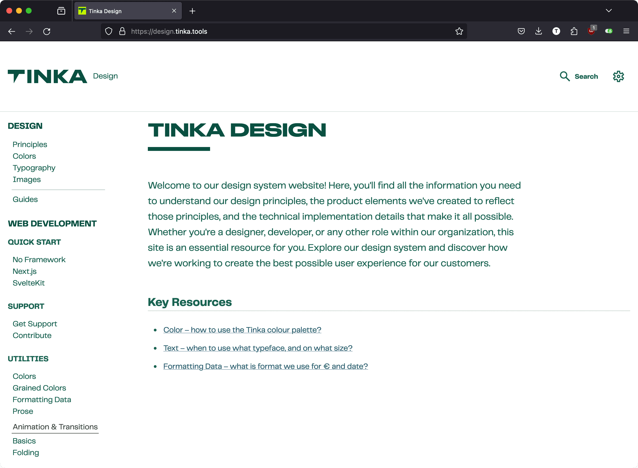 a screenshot of the design system documentation website