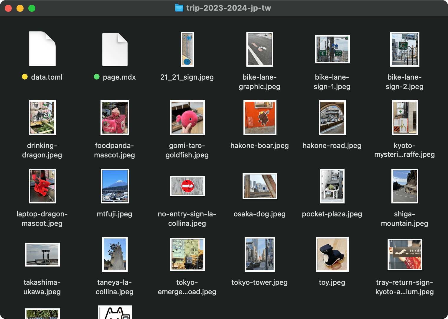 a screenshot of a project folder, all content and assets in one place